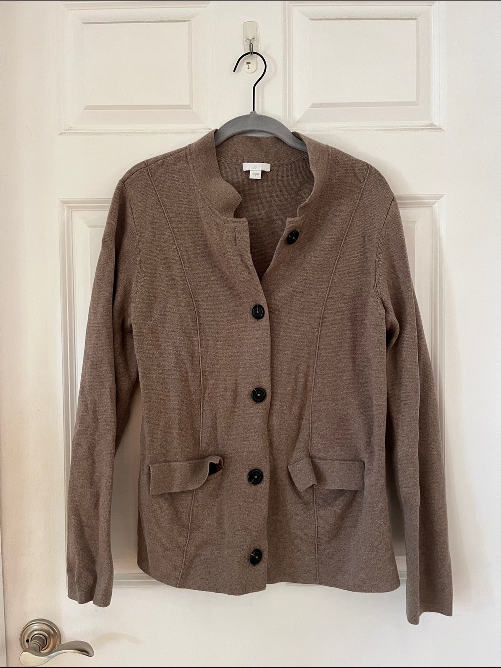 J. Jill Brown Button-Front Stand Collar Sweater Jacket